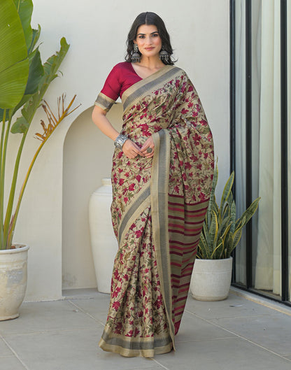 Beige Khadi Printed Saree