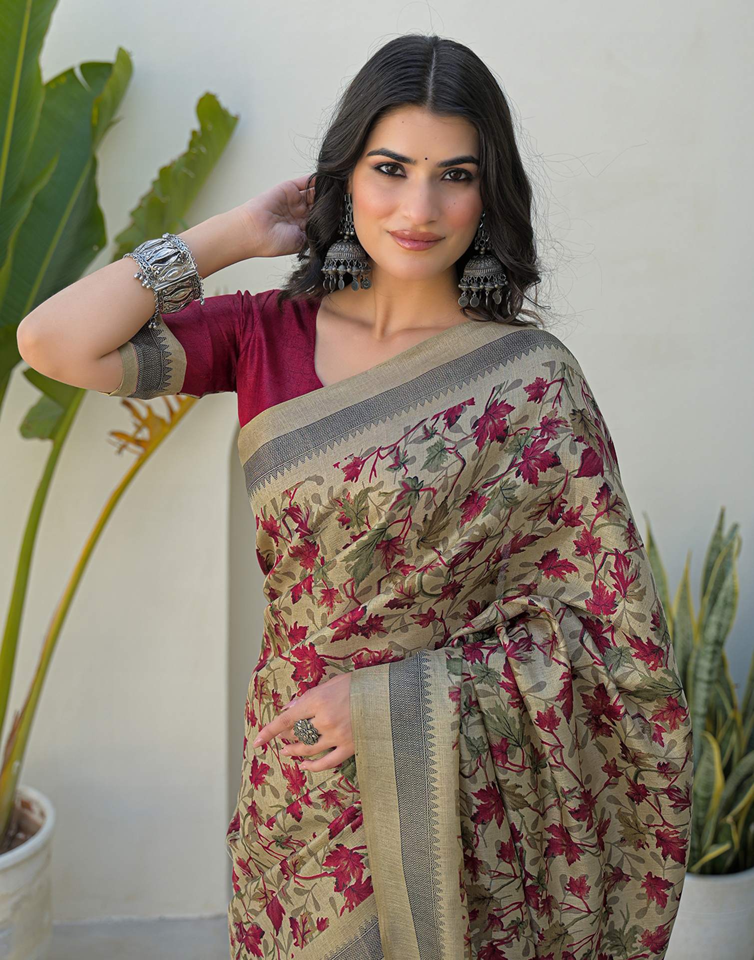 Beige Khadi Printed Saree