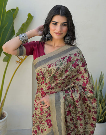 Beige Khadi Printed Saree