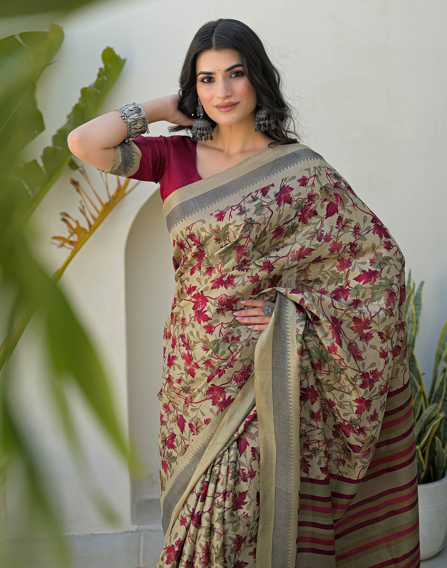 Beige Khadi Printed Saree