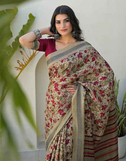 Beige Khadi Printed Saree