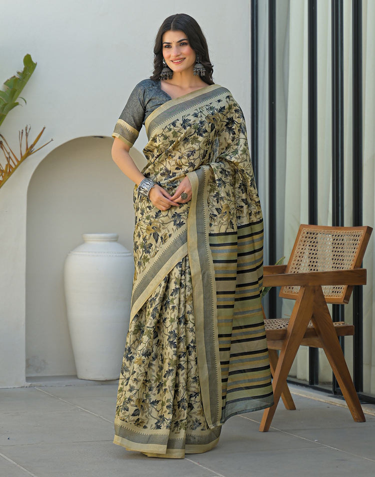 Beige Khadi Printed Saree