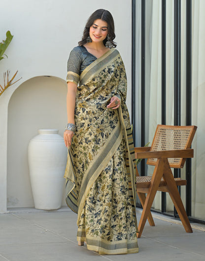 Beige Khadi Printed Saree