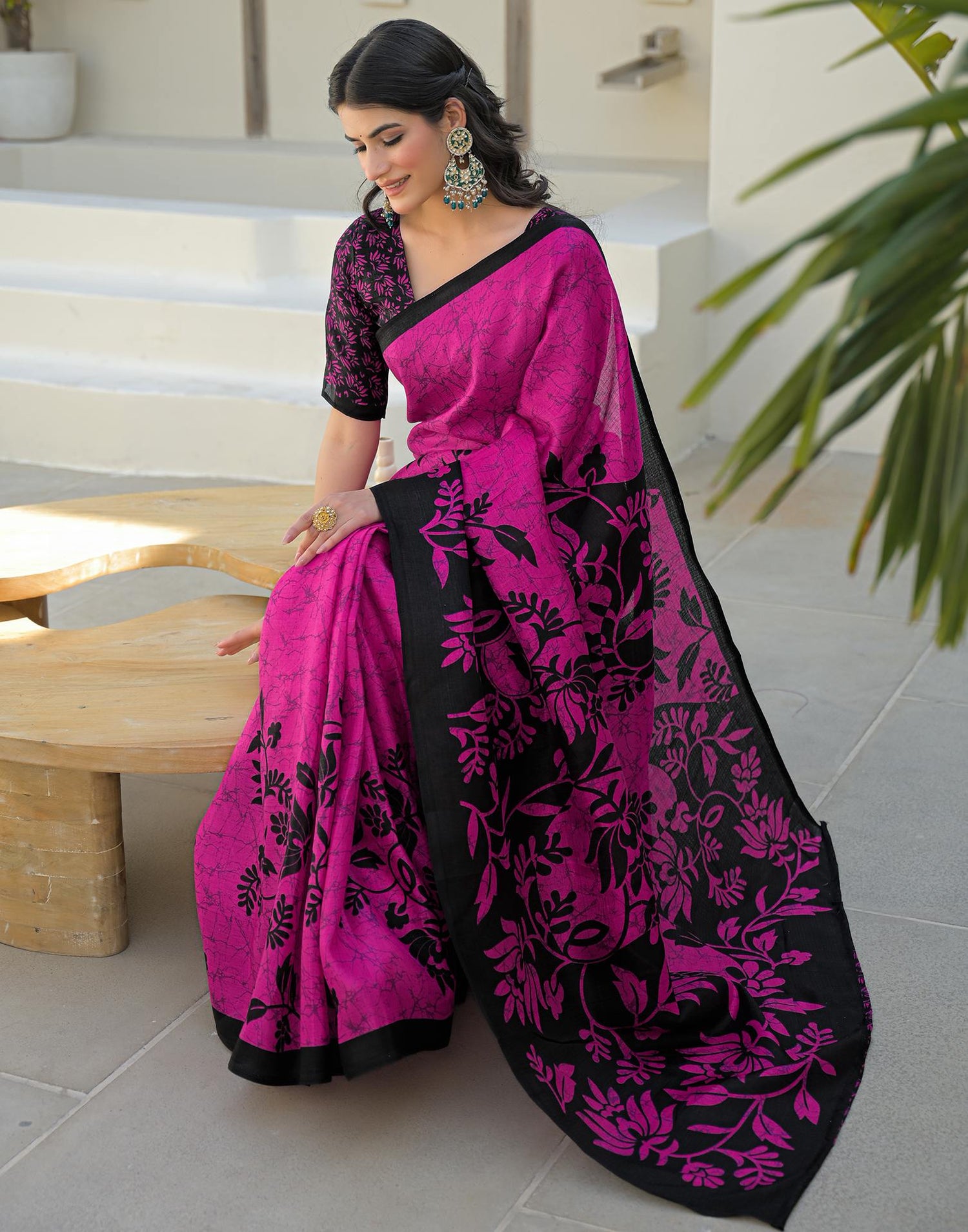 Pink Khadi Printed Saree