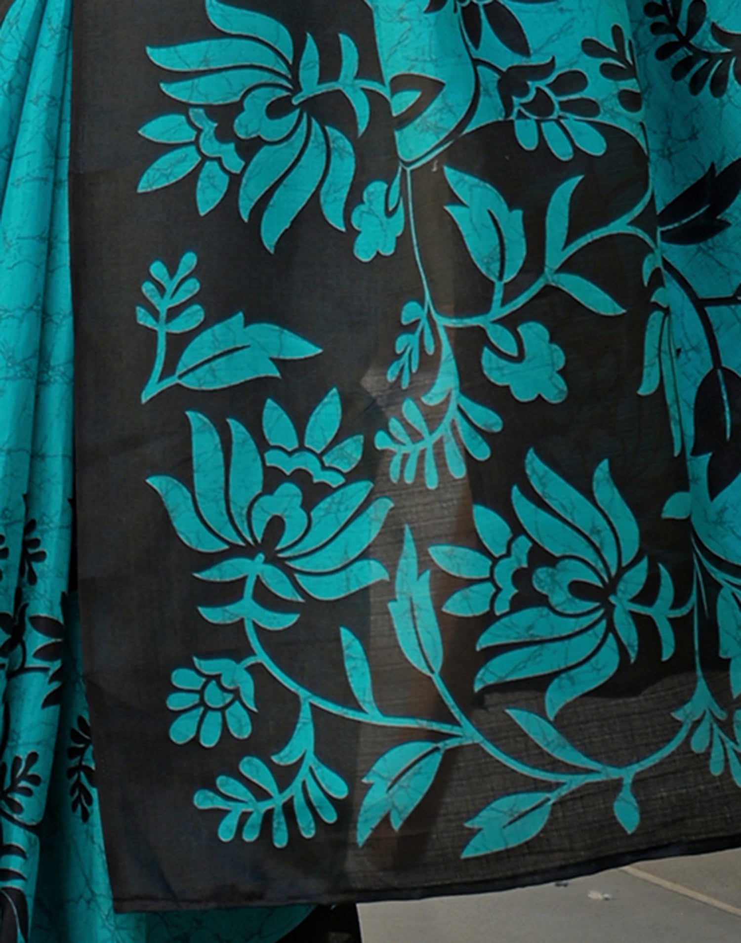 Teal Blue Khadi Printed Saree