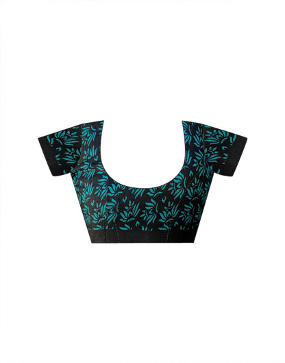 Teal Blue Khadi Printed Saree