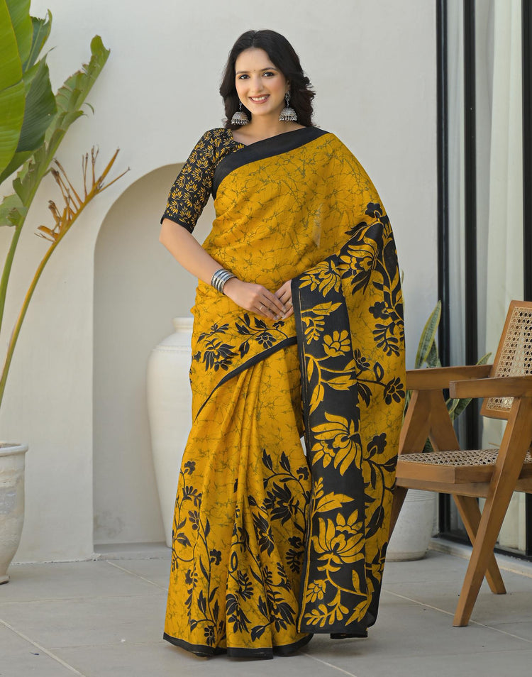 Yellow Khadi Printed Saree
