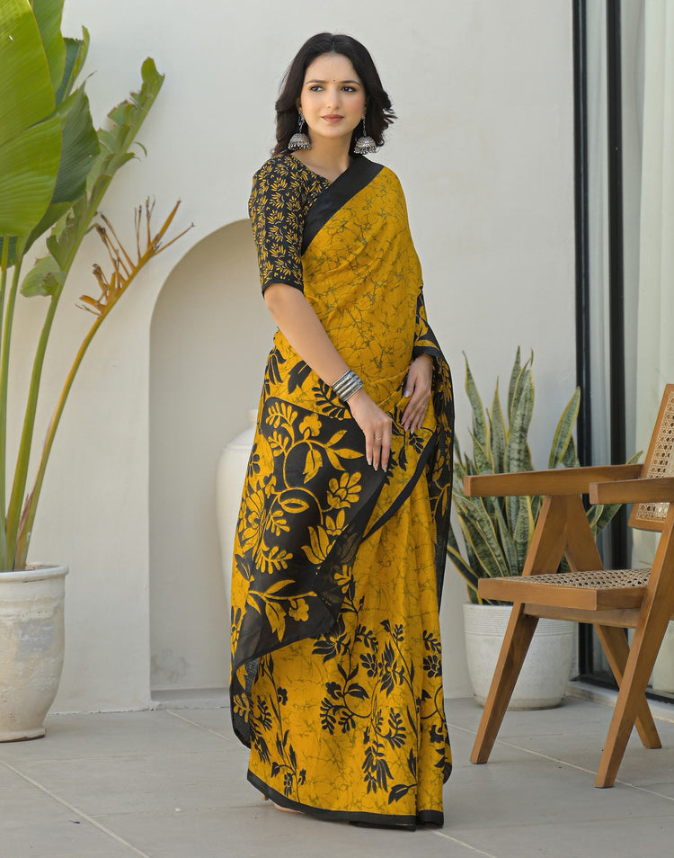 Yellow Khadi Printed Saree
