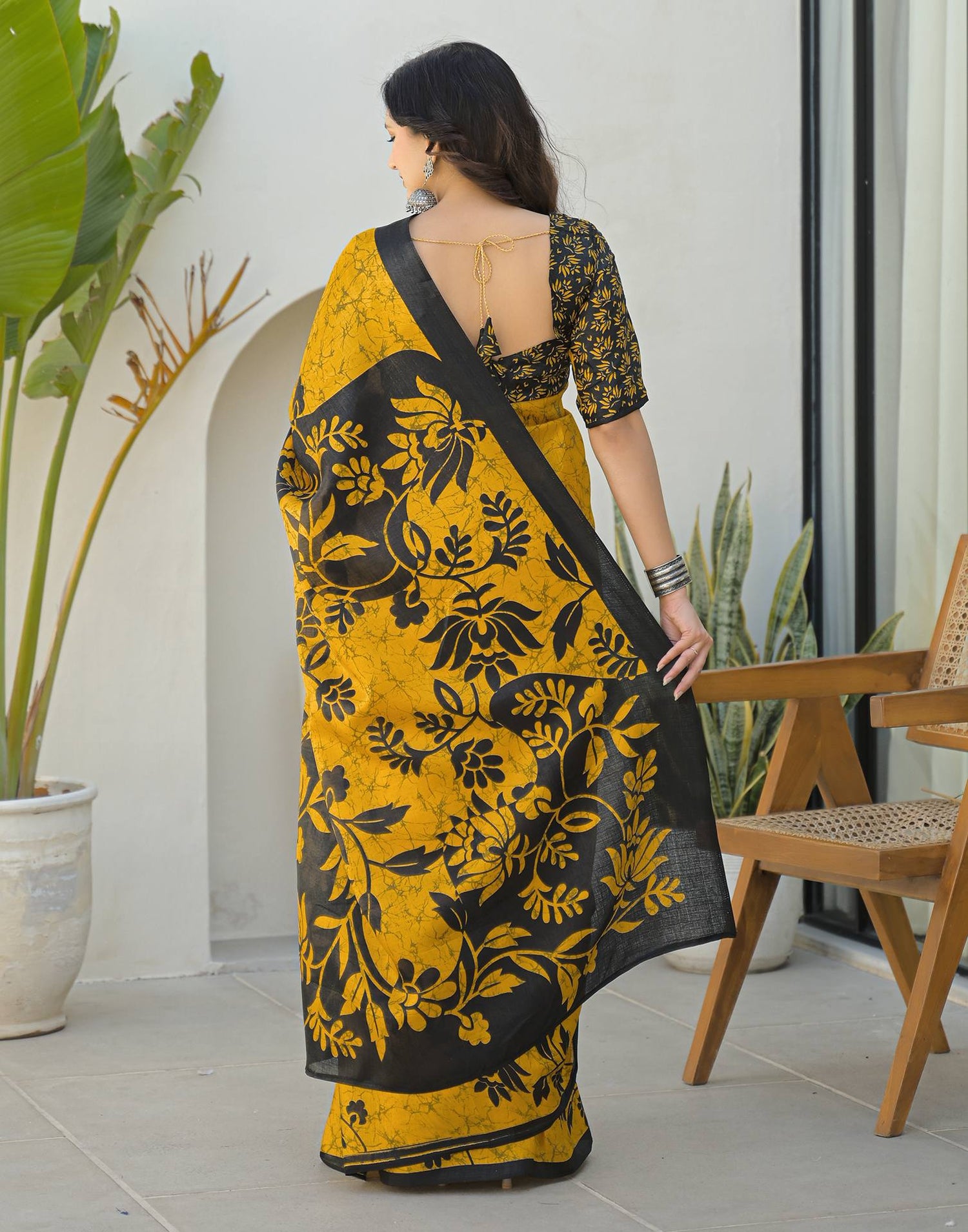 Yellow Khadi Printed Saree