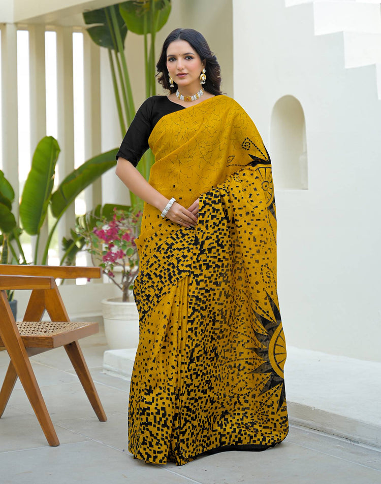 Yellow Khadi Printed Saree