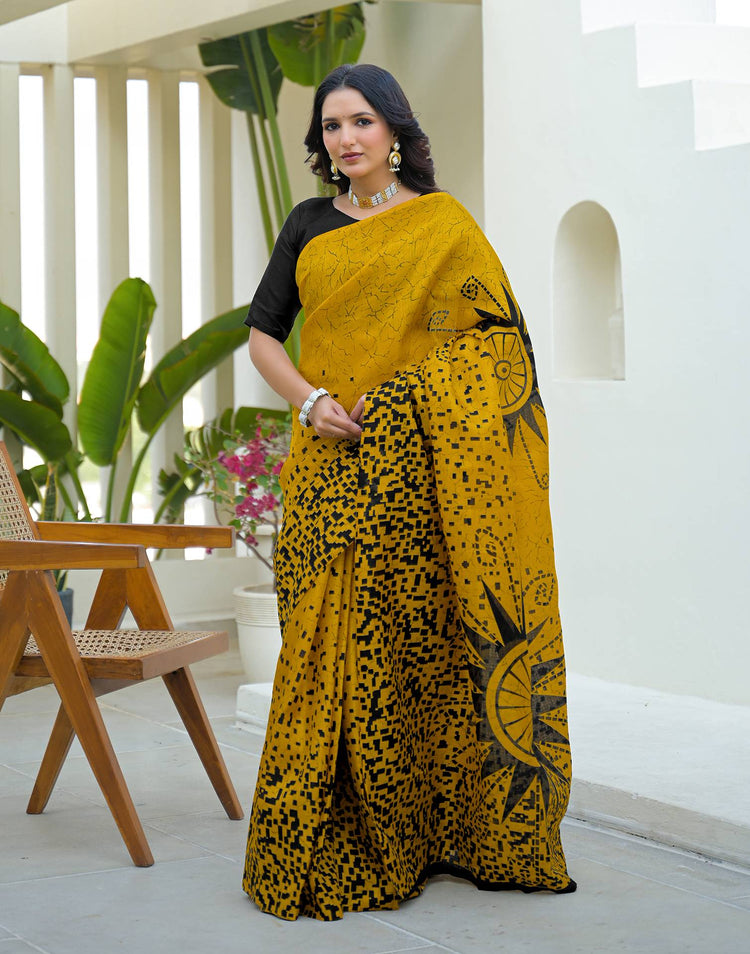 Yellow Khadi Printed Saree