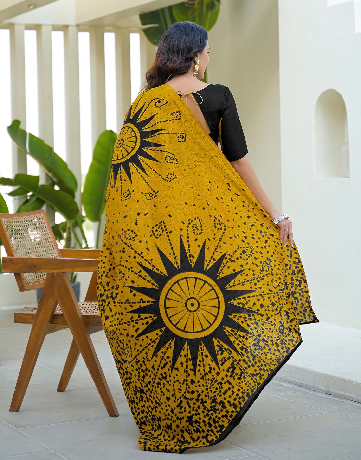 Yellow Khadi Printed Saree