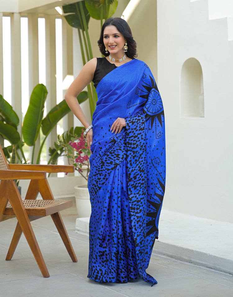 Dark Blue Khadi Printed Saree