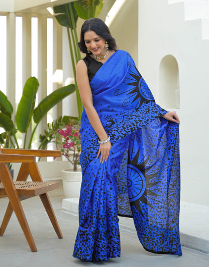 Dark Blue Khadi Printed Saree