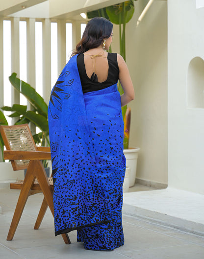 Dark Blue Khadi Printed Saree