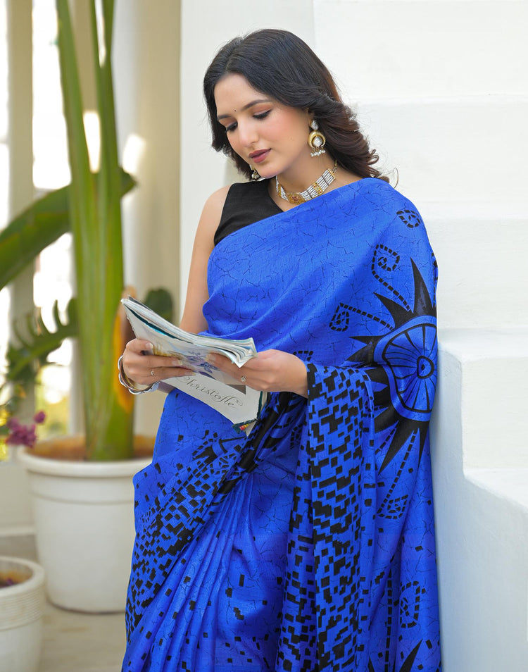 Dark Blue Khadi Printed Saree