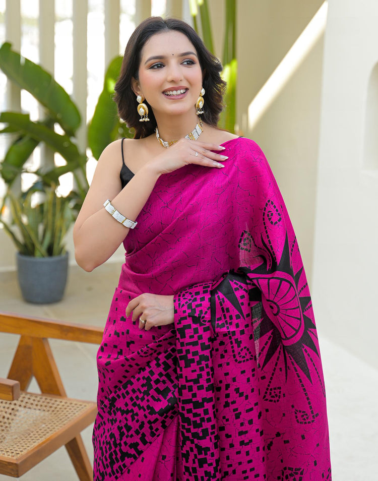 Rani Pink Khadi Printed Saree
