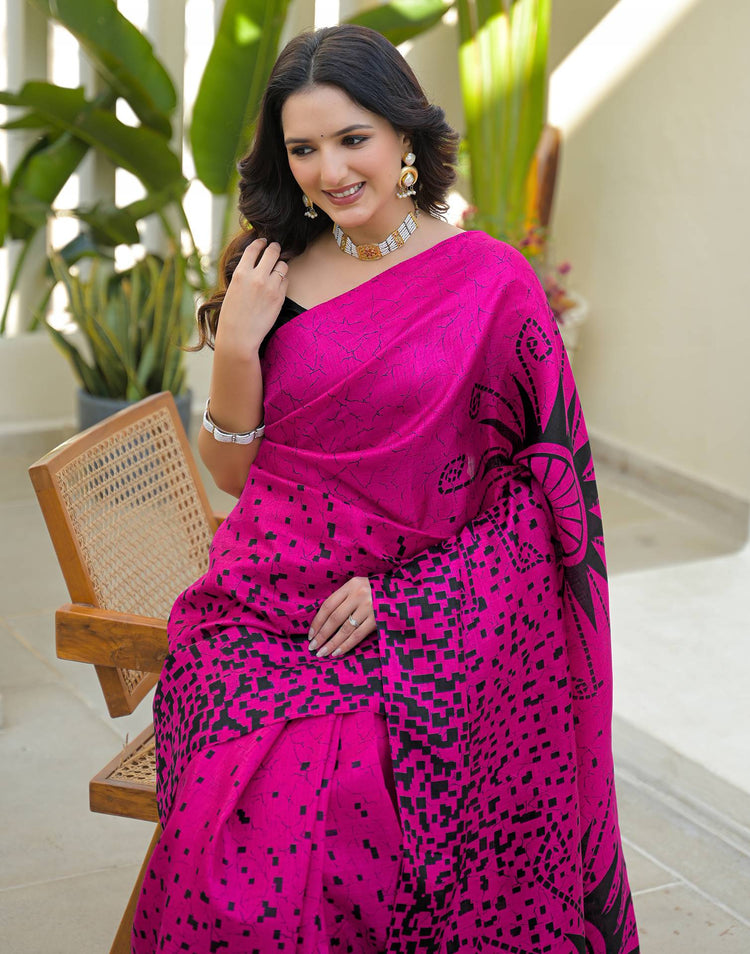 Rani Pink Khadi Printed Saree