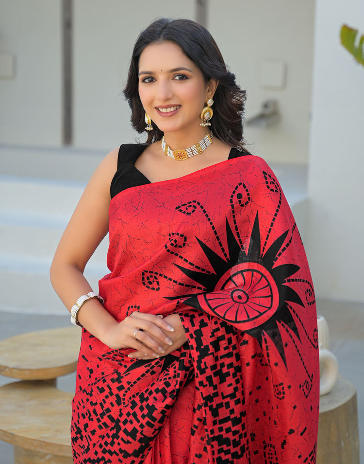 Red Khadi Printed Saree