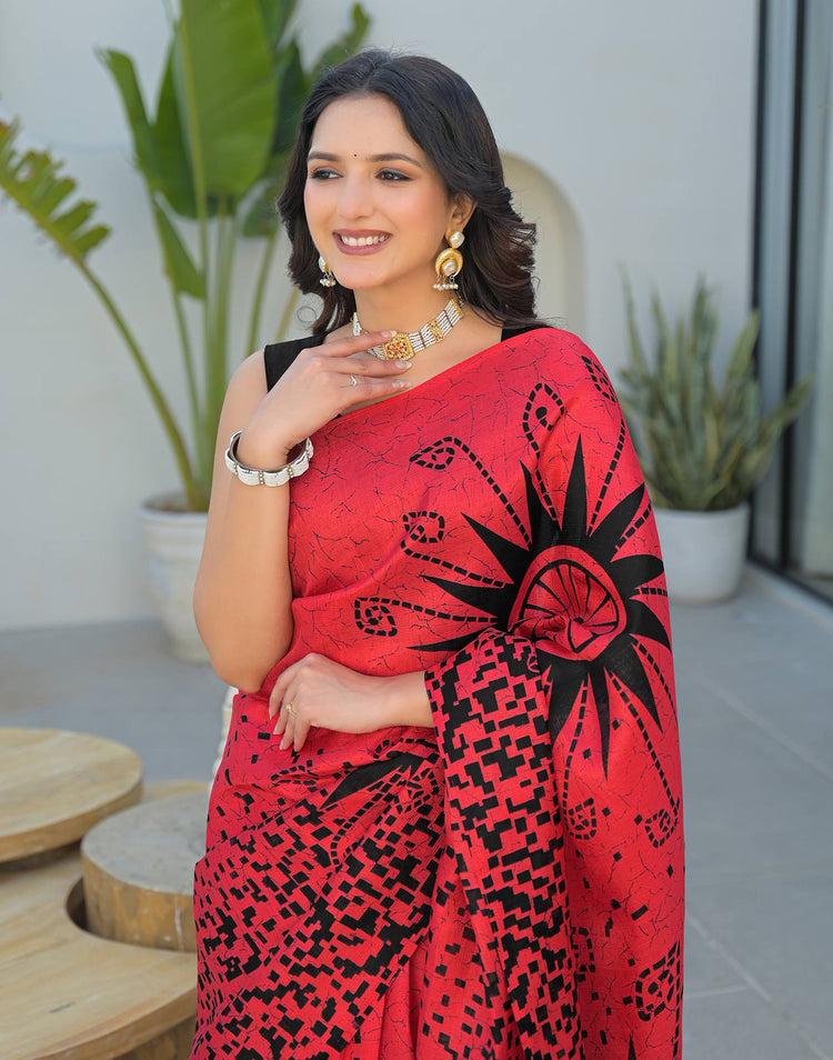 Red Khadi Printed Saree