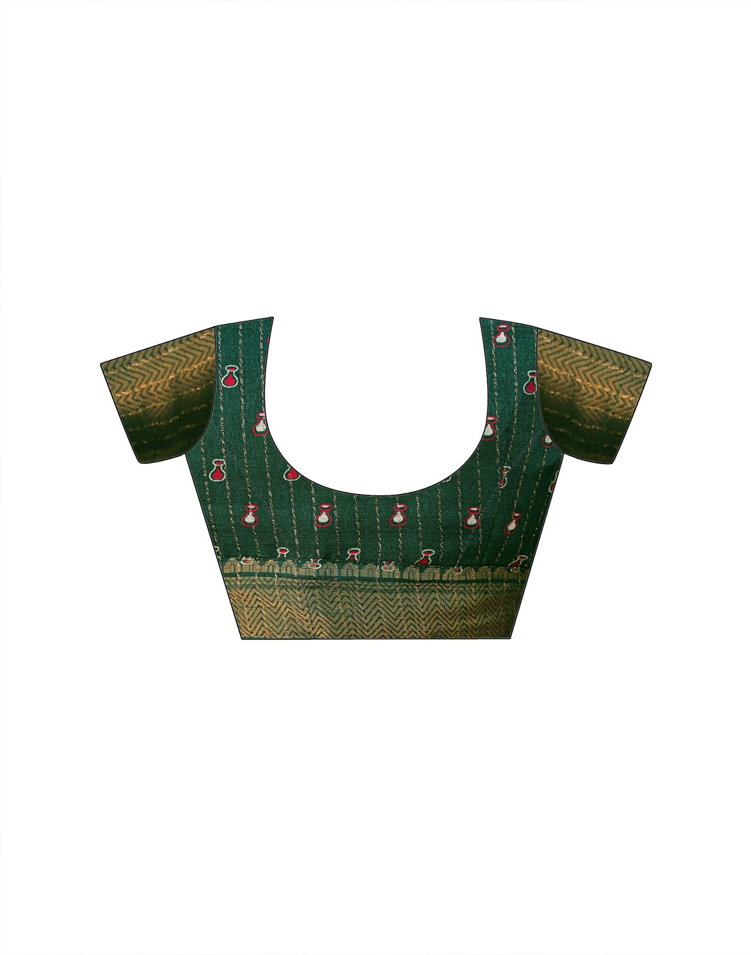Green Silk Printed Zari Stripe Saree 