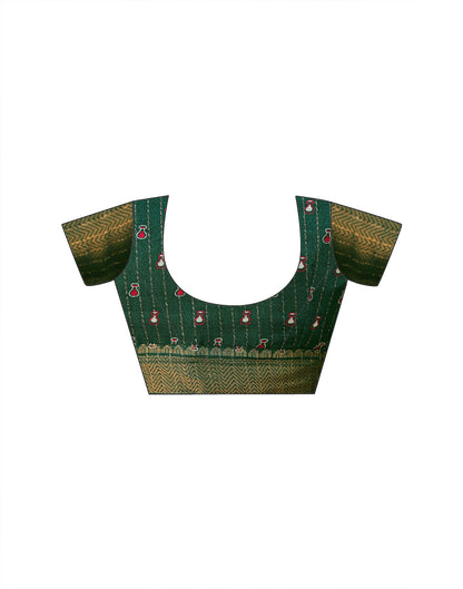 Green Silk Printed Zari Stripe Saree 