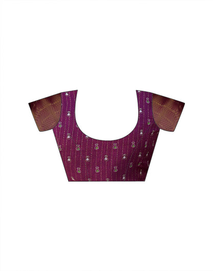 Magenta Silk Printed Zari Stripe Saree 