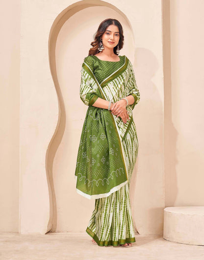 Mehandi Green Silk Printed Zari Stripe Saree