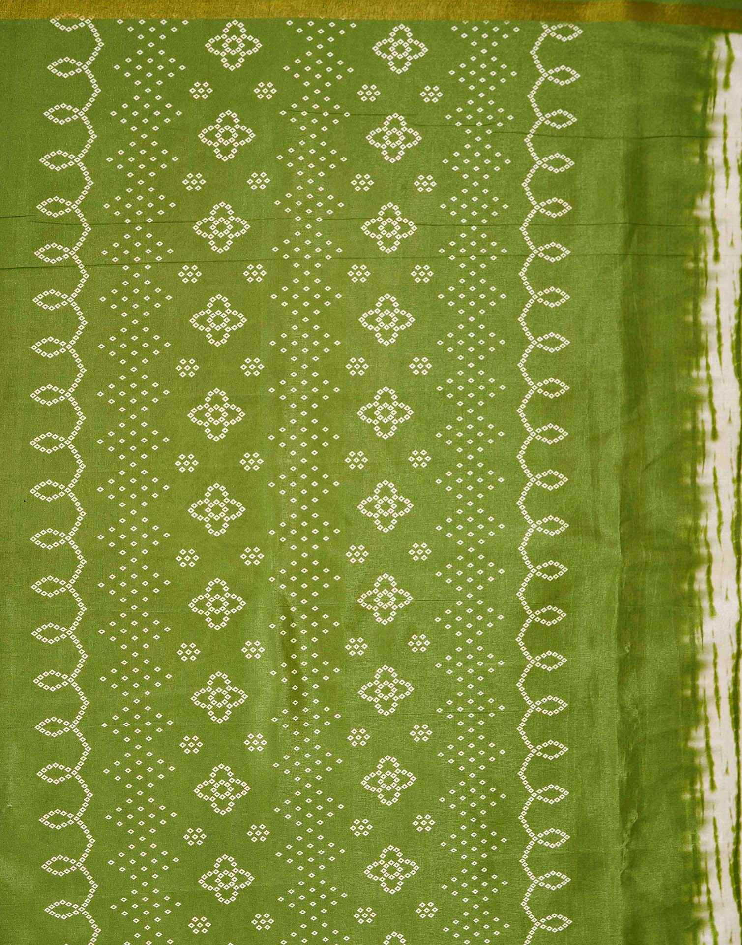 Mehandi Green Silk Printed Zari Stripe Saree