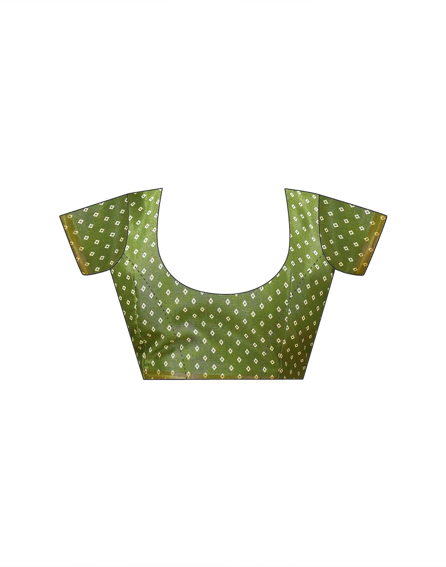 Mehandi Green Silk Printed Zari Stripe Saree