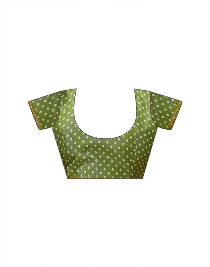 Mehandi Green Silk Printed Zari Stripe Saree