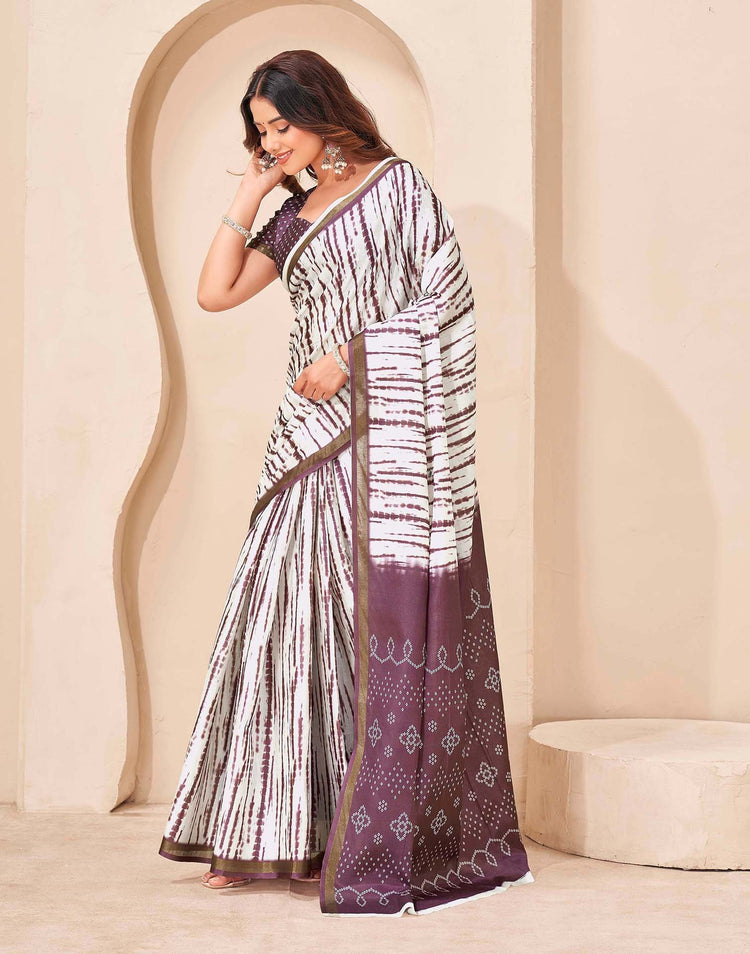 Mauve Silk Printed Zari Stripe Saree