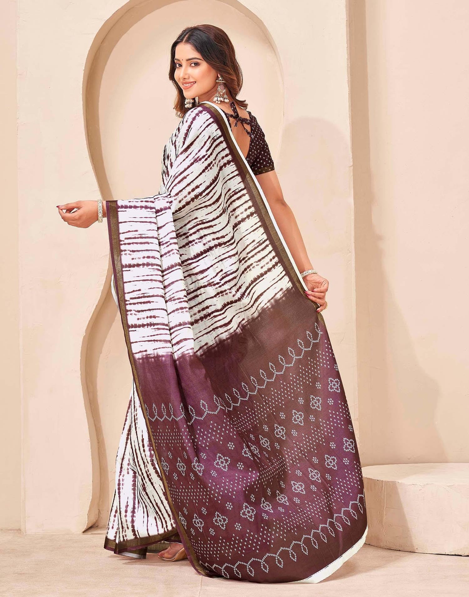 Mauve Silk Printed Zari Stripe Saree