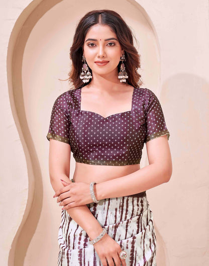 Mauve Silk Printed Zari Stripe Saree