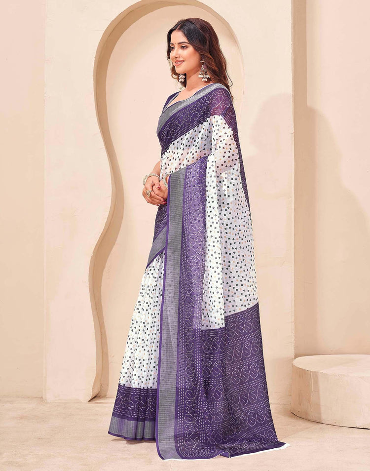 Purple Linen Bandhani Printed Saree