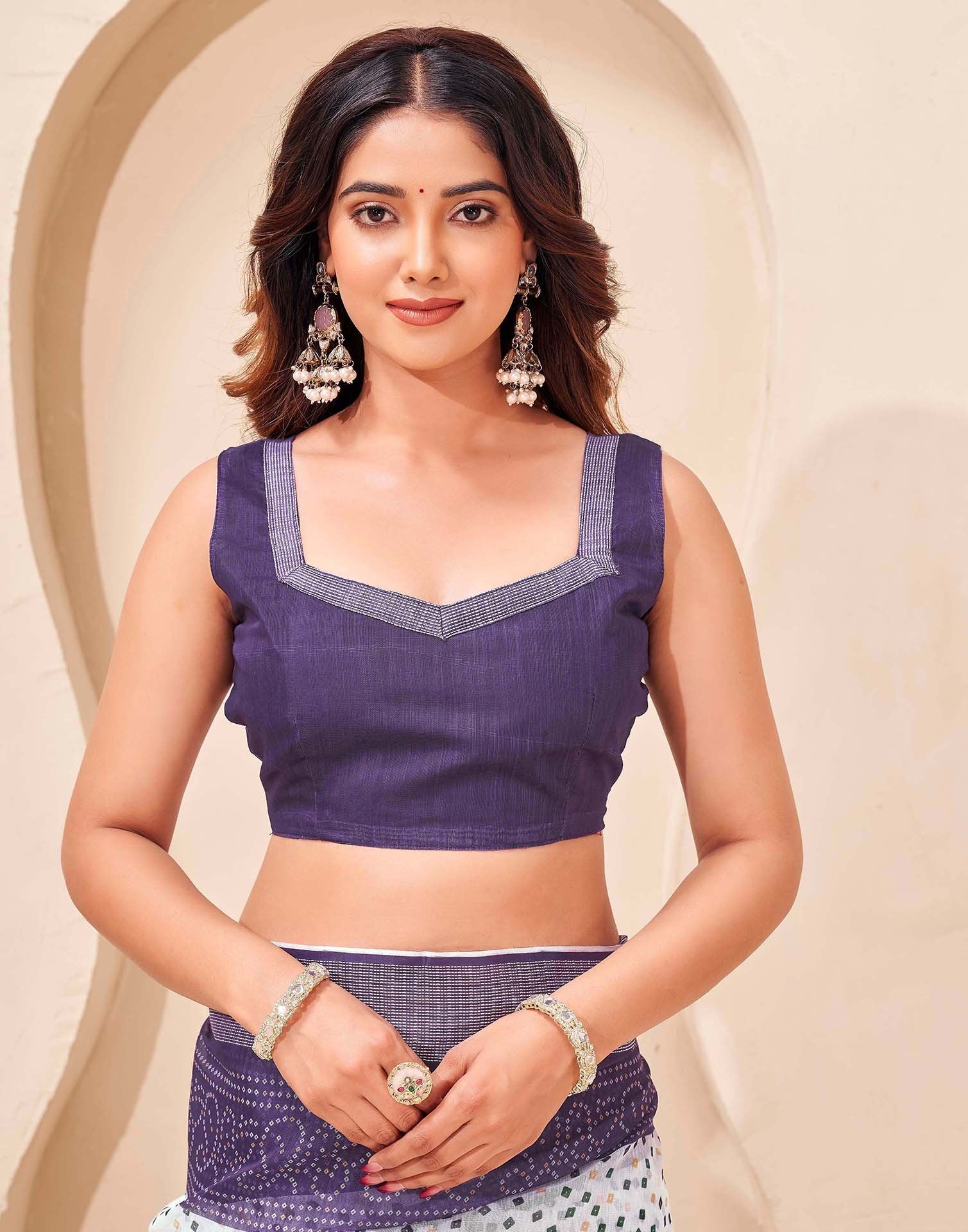 Purple Linen Bandhani Printed Saree