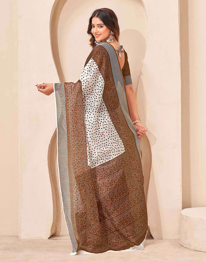 Brown Linen Bandhani Printed Saree