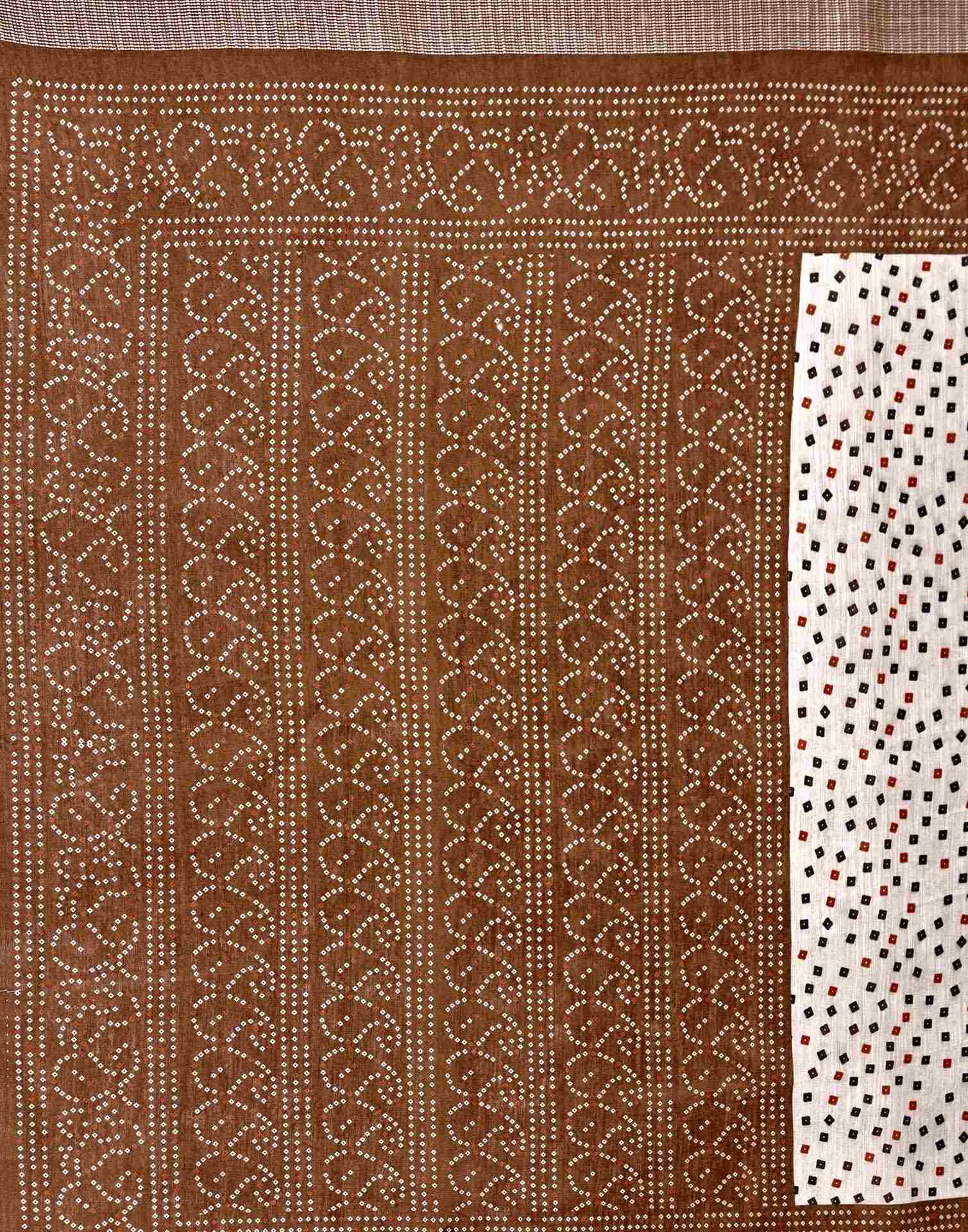 Brown Linen Bandhani Printed Saree