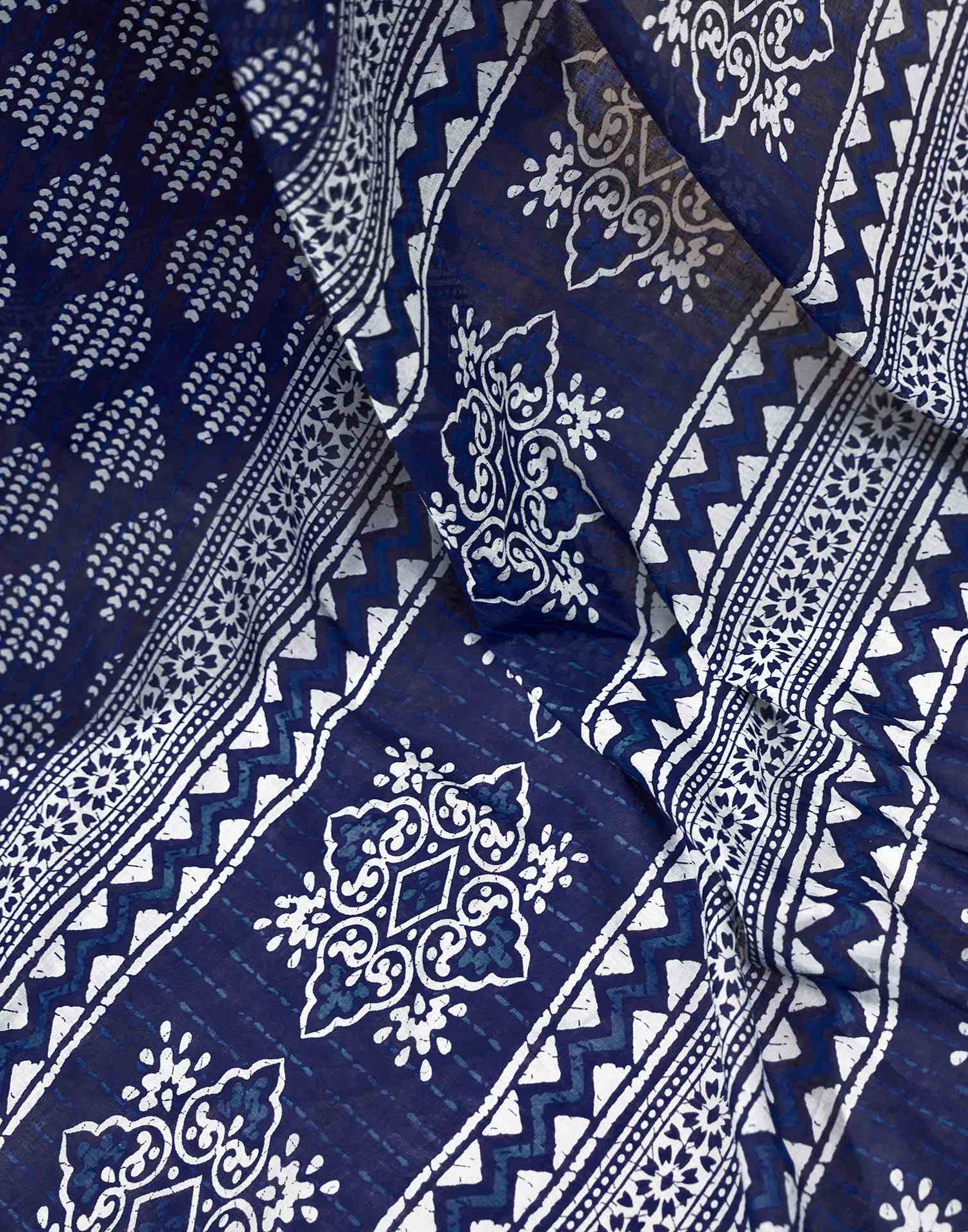 Ready To Wear Navy Blue Cotton Printed Saree