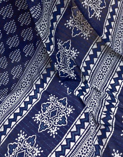 Ready To Wear Navy Blue Cotton Printed Saree