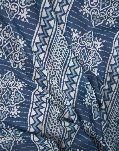 Ready To Wear Blue Cotton Printed Saree