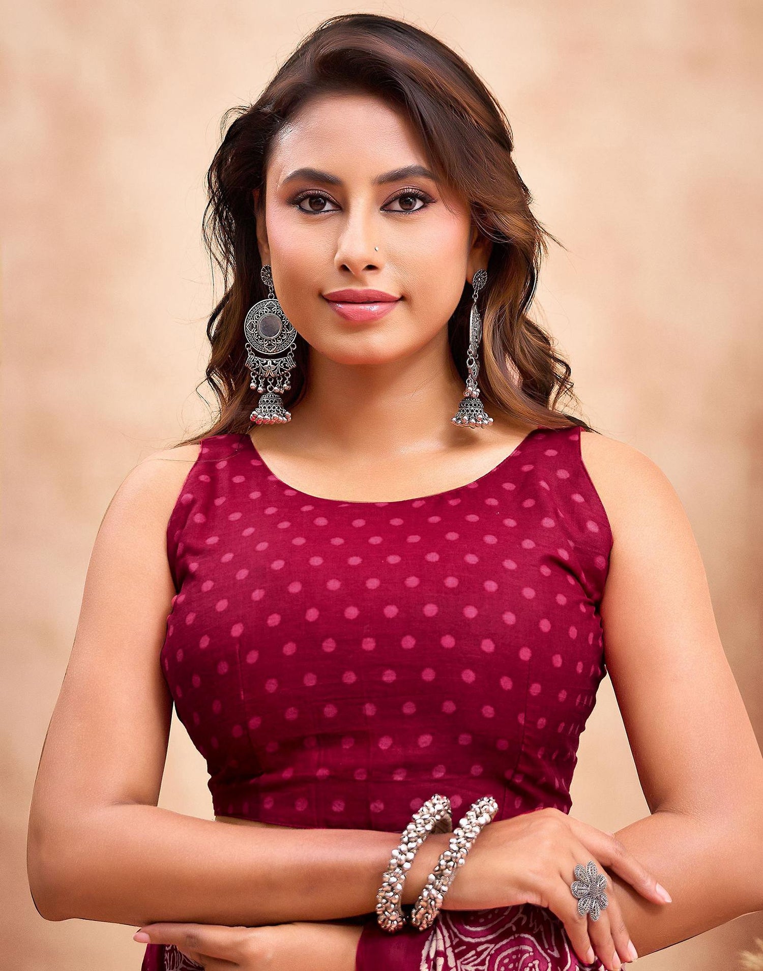 Ready To Wear Maroon Cotton Printed Saree