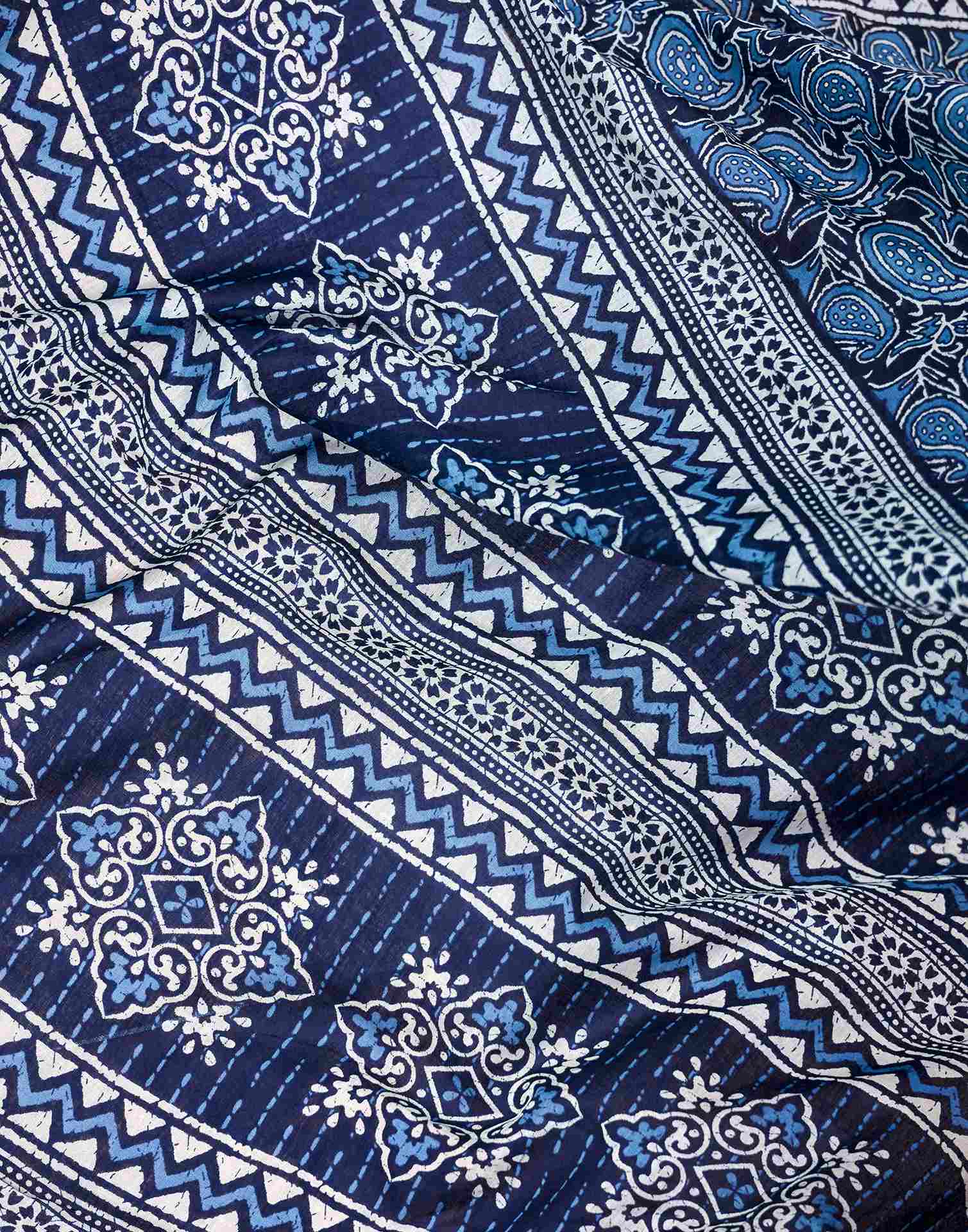 Ready To Wear Navy Blue Cotton Printed Saree