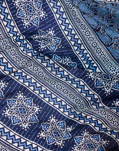 Ready To Wear Navy Blue Cotton Printed Saree