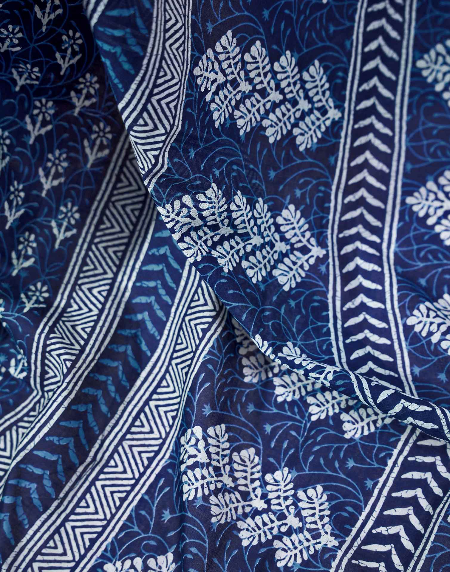 Ready To Wear Dark Navy Blue Cotton Printed Saree