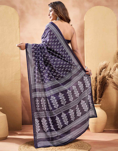 Ready To Wear Dark Purple Cotton Printed Saree