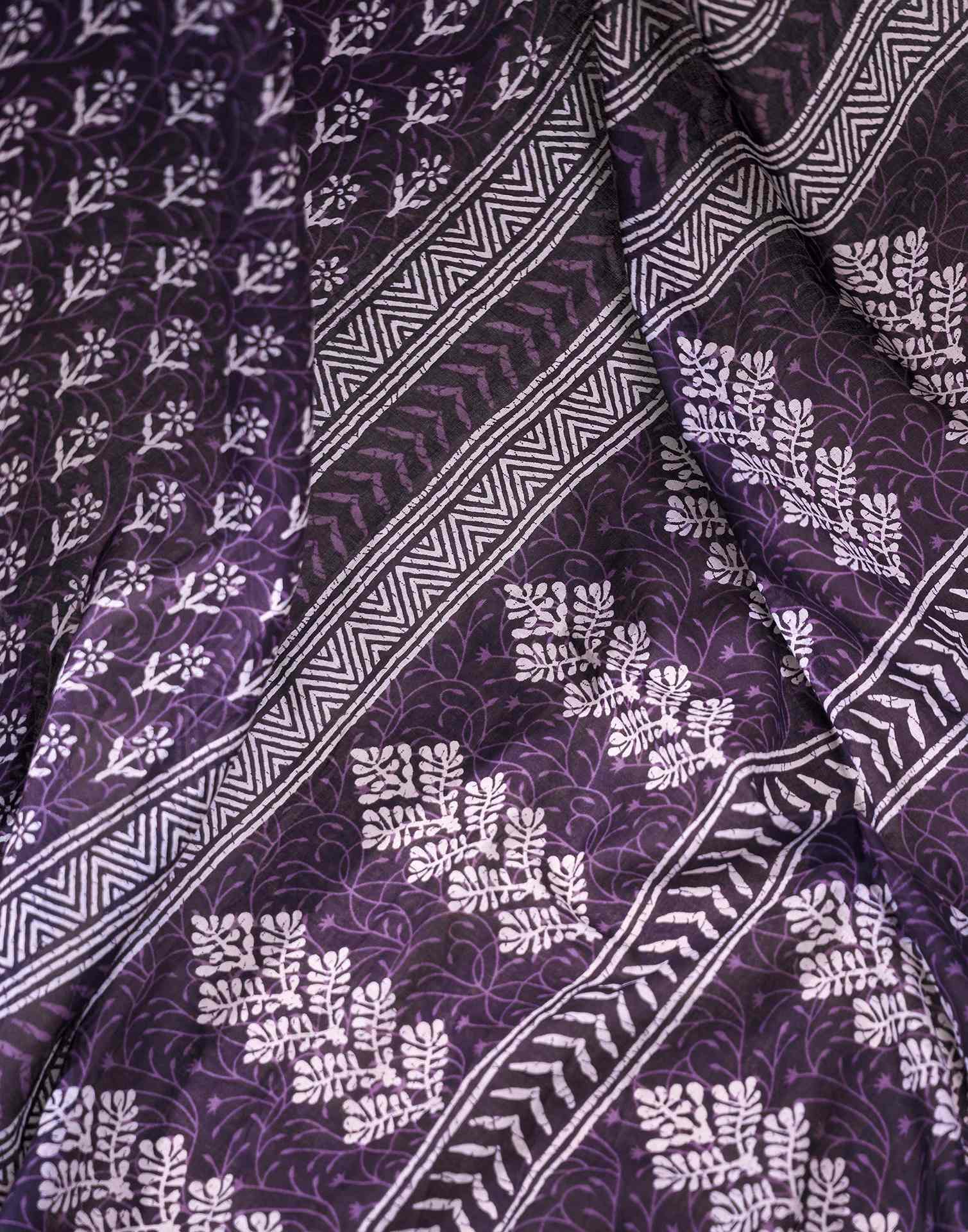 Ready To Wear Dark Purple Cotton Printed Saree