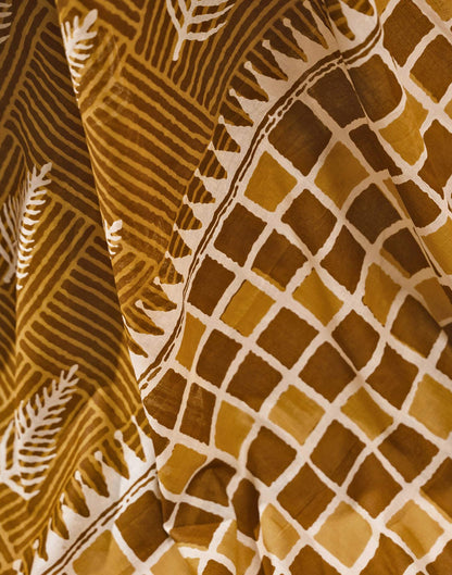 Ready To Wear Dark Mustard Cotton Printed Saree