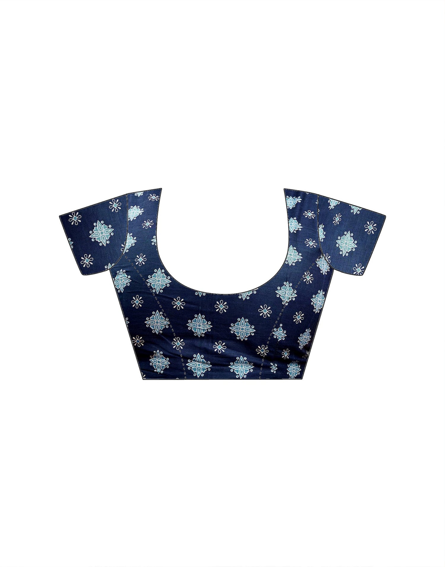 Ready To Wear Dark Navy Blue Cotton Printed Saree