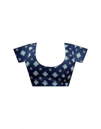 Ready To Wear Dark Navy Blue Cotton Printed Saree